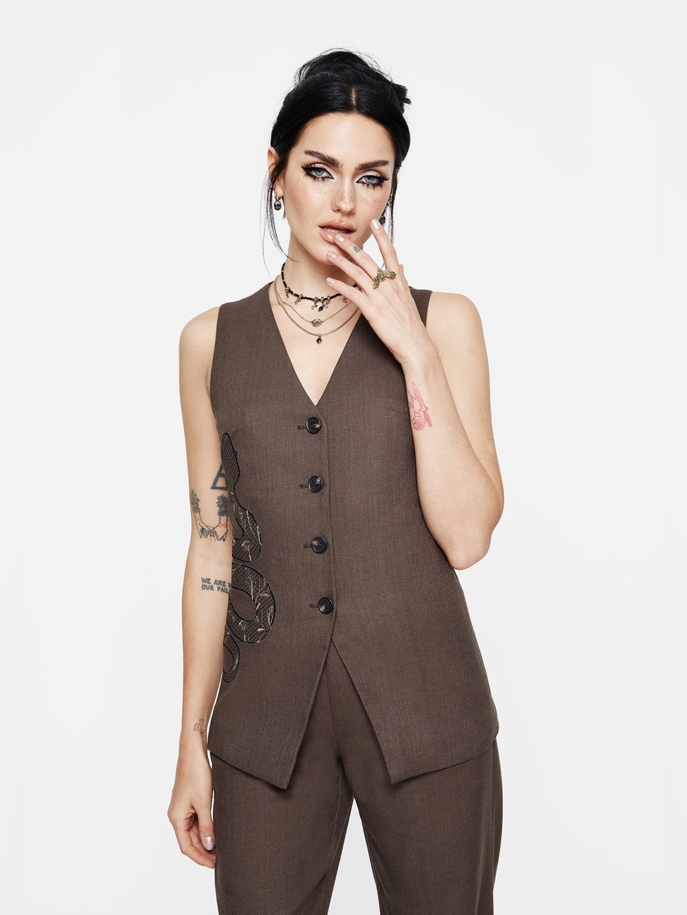 NWT Disturbia Gaia Linen Blend Snake Embroidered Longline Waistcoat US 16/UK 20 - Picture 4 of 8